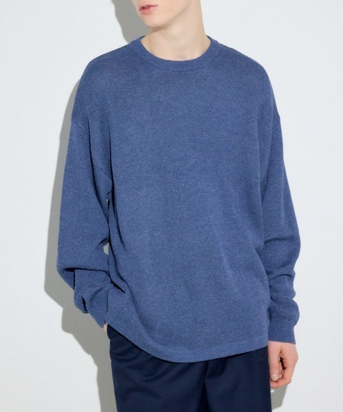 AZUL by moussy(アズールバイマウジー)の「裏配色リネンミックスニットトップス(ニット/セーター・メンズ・ブラック/グレー/ブルー・LARGE/MEDIUM)」の3枚目の写真