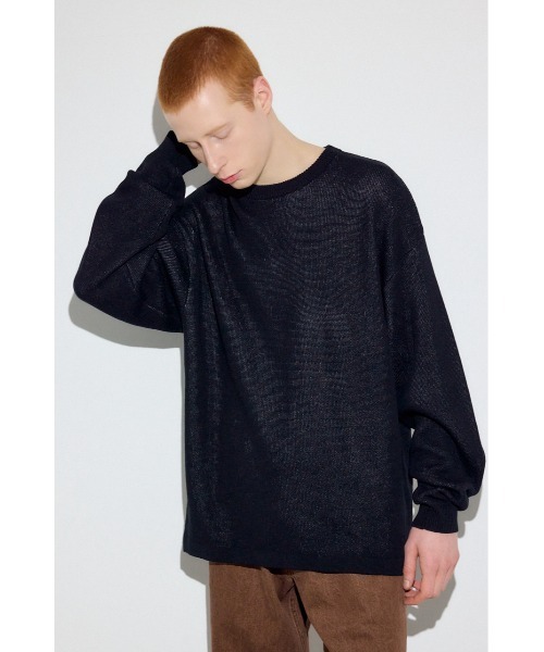 AZUL by moussy(アズールバイマウジー)の「裏配色リネンミックスニットトップス(ニット/セーター・メンズ・ブラック/グレー/ブルー・LARGE/MEDIUM)」の5枚目の写真