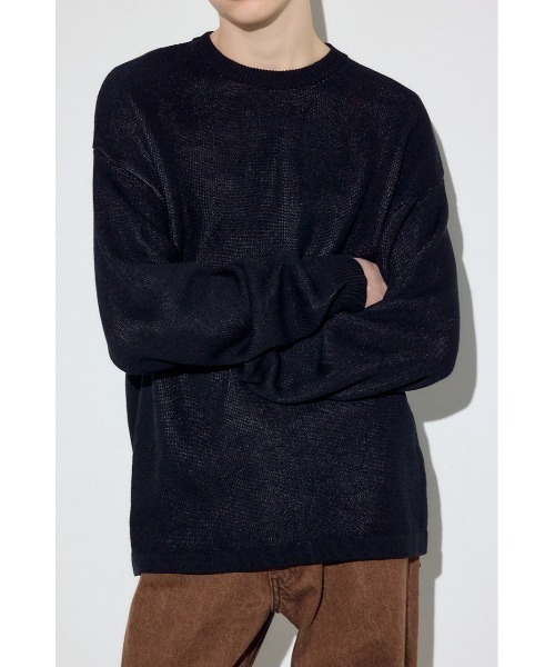 AZUL by moussy(アズールバイマウジー)の「裏配色リネンミックスニットトップス(ニット/セーター・メンズ・ブラック/グレー/ブルー・LARGE/MEDIUM)」の6枚目の写真