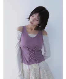 BUSTIER LACE-UP TEE (PINK)
