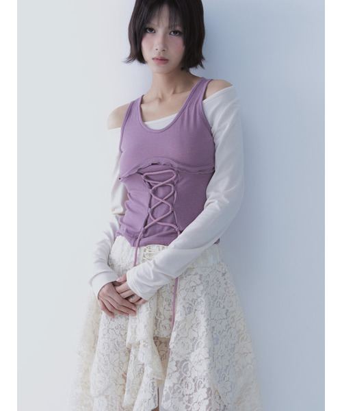 SETSETSET(セットセットセット)の「BUSTIER LACE-UP TEE (PINK)(Tシャツ/カットソー・レディース・その他・ONE SIZE)」の4枚目の写真