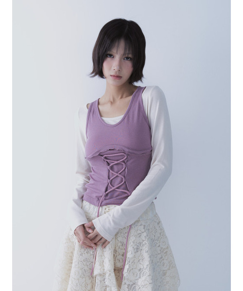 SETSETSET(セットセットセット)の「BUSTIER LACE-UP TEE (PINK)(Tシャツ/カットソー・レディース・その他・ONE SIZE)」の6枚目の写真