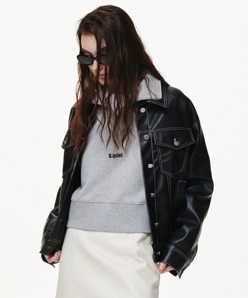 B QUIET(ビークワイエット)の「CROPPED HALF ZIP-UP SWEATSHIRT_MELANGE GRAY(スウェット・レディース・その他・ONE SIZE)」の3枚目の写真