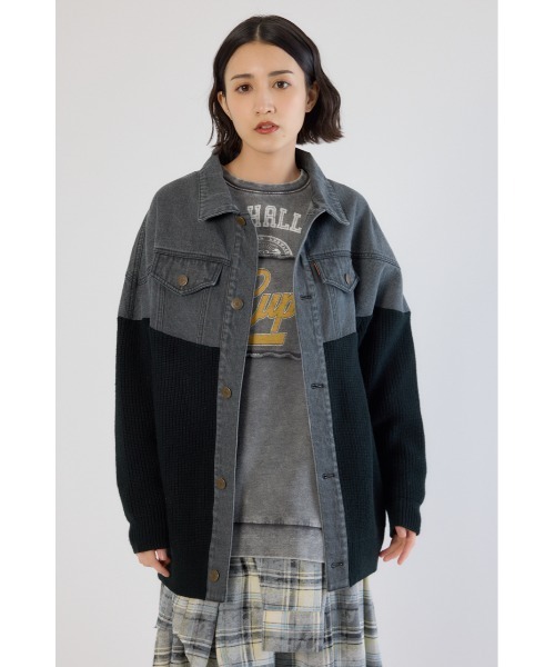 RODEO CROWNS WIDE BOWL（ロデオクラウンズワイドボウル）の「ニットドッキングルーズデニムジャケット（デニムジャケット・レディース・ブラック/ブルー・FREE）」の21枚目の写真