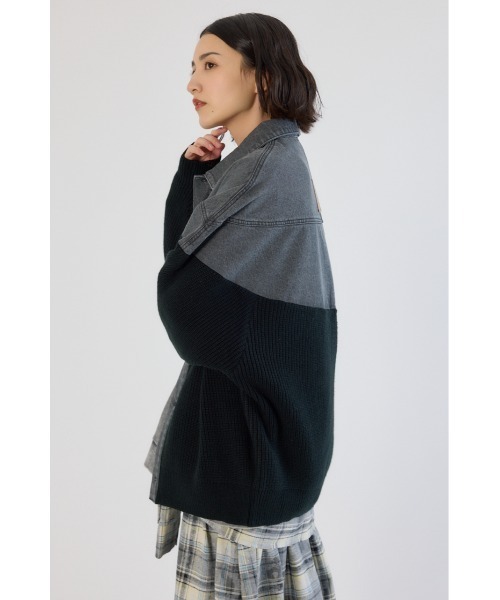 RODEO CROWNS WIDE BOWL（ロデオクラウンズワイドボウル）の「ニットドッキングルーズデニムジャケット（デニムジャケット・レディース・ブラック/ブルー・FREE）」の3枚目の写真