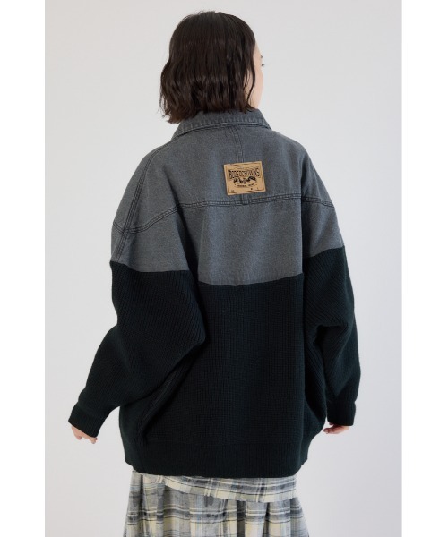 RODEO CROWNS WIDE BOWL（ロデオクラウンズワイドボウル）の「ニットドッキングルーズデニムジャケット（デニムジャケット・レディース・ブラック/ブルー・FREE）」の4枚目の写真