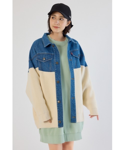 RODEO CROWNS WIDE BOWL（ロデオクラウンズワイドボウル）の「ニットドッキングルーズデニムジャケット（デニムジャケット・レディース・ブラック/ブルー・FREE）」の8枚目の写真