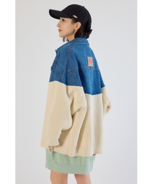 RODEO CROWNS WIDE BOWL（ロデオクラウンズワイドボウル）の「ニットドッキングルーズデニムジャケット（デニムジャケット・レディース・ブラック/ブルー・FREE）」の9枚目の写真