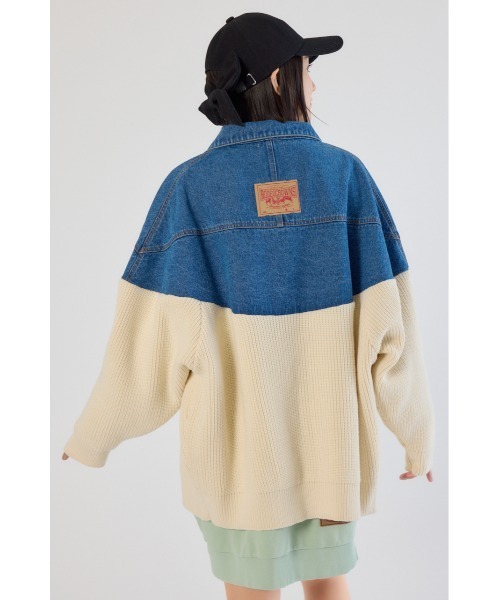 RODEO CROWNS WIDE BOWL（ロデオクラウンズワイドボウル）の「ニットドッキングルーズデニムジャケット（デニムジャケット・レディース・ブラック/ブルー・FREE）」の10枚目の写真