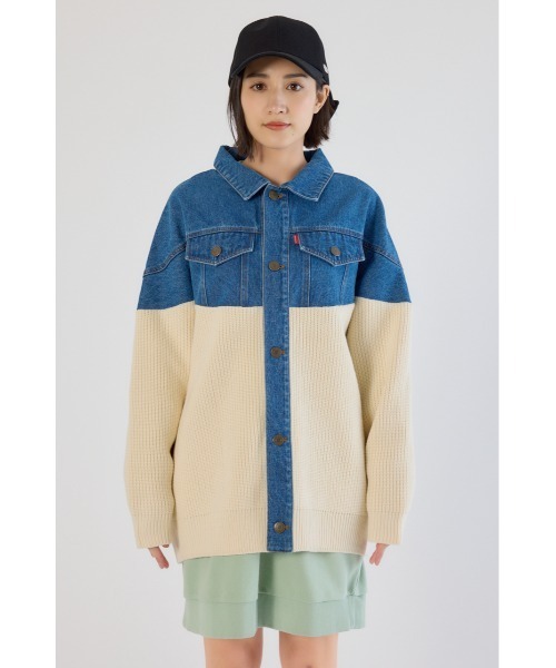 RODEO CROWNS WIDE BOWL（ロデオクラウンズワイドボウル）の「ニットドッキングルーズデニムジャケット（デニムジャケット・レディース・ブラック/ブルー・FREE）」の13枚目の写真