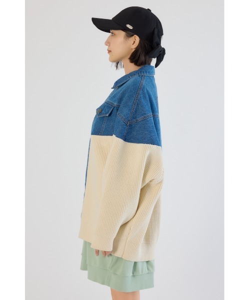 RODEO CROWNS WIDE BOWL（ロデオクラウンズワイドボウル）の「ニットドッキングルーズデニムジャケット（デニムジャケット・レディース・ブラック/ブルー・FREE）」の14枚目の写真