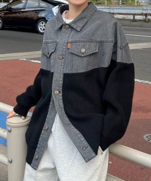 RODEO CROWNS WIDE BOWL（ロデオクラウンズワイドボウル）の「ニットドッキングルーズデニムジャケット（デニムジャケット・レディース・ブラック/ブルー・FREE）」の22枚目の写真