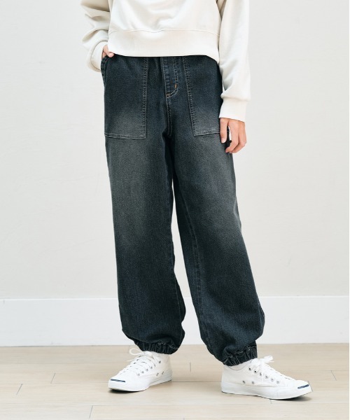 MPS（エムピーエス）の「【MPS】デニムジョガーパンツ ( キッズ/ ウエストゴム / リラックスフィット / アンクルリブ)（その他パンツ・キッズ・ブラック/ダークインディゴブルー・130/140/150/160）」の2枚目の写真