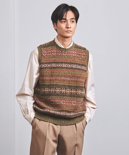 Jamieson's of Shetland（ジャミーソンズオブシェトランド）の「＜Jamieson`s＞ Fair Isle Crew Neck Vest/フェアアイル クルーネック ベスト（ニット/セーター・メンズ・オリーブ・42/40）」の5枚目の写真