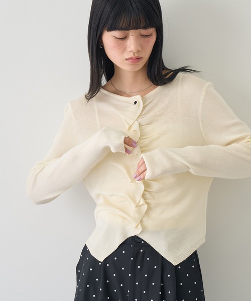 NOGLE(ノグル)の「【NOGLE/ノグル】フリルギャザーエアリーカーディガン(カーディガン/ボレロ・レディース・レッド/アイボリー/ネイビー/グレー/ブラック/ダークグレー・FREE)」の22枚目の写真