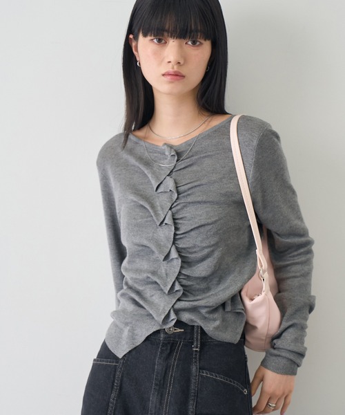 NOGLE(ノグル)の「【NOGLE/ノグル】フリルギャザーエアリーカーディガン(カーディガン/ボレロ・レディース・レッド/アイボリー/ネイビー/グレー・FREE)」の9枚目の写真