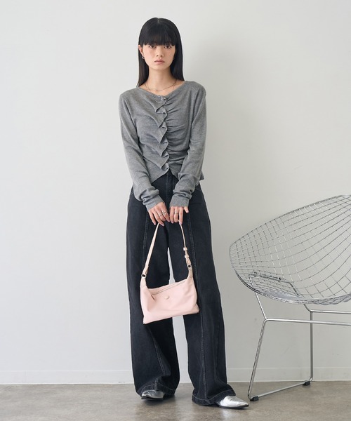 NOGLE(ノグル)の「【NOGLE/ノグル】フリルギャザーエアリーカーディガン(カーディガン/ボレロ・レディース・レッド/アイボリー/ネイビー/グレー・FREE)」の13枚目の写真