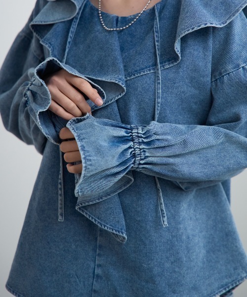 TRIANGLE PALETTE（トライアングルパレット）の「デニムフリルビッグカラーブラウス（シャツ/ブラウス・レディース・ブルー/ブラック/アイボリー/インディゴブルー・FREE）」の11枚目の写真