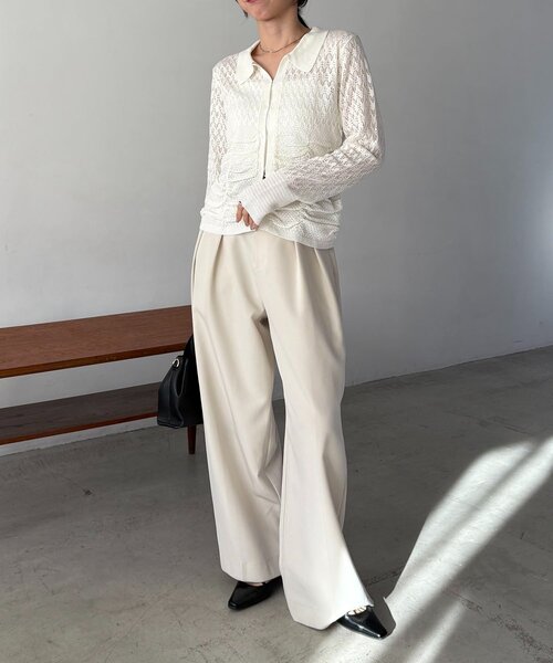 CAPRICIEUX LE'MAGE（カプリシューレマージュ）の「レースシャーリングホックカーディガン（カーディガン/ボレロ・レディース・ホワイト/ブラック・FREE）」の4枚目の写真