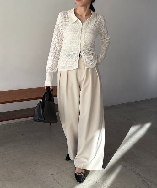 CAPRICIEUX LE'MAGE（カプリシューレマージュ）の「レースシャーリングホックカーディガン（カーディガン/ボレロ・レディース・ホワイト/ブラック・FREE）」の6枚目の写真