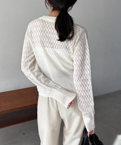 CAPRICIEUX LE'MAGE（カプリシューレマージュ）の「レースシャーリングホックカーディガン（カーディガン/ボレロ・レディース・ホワイト/ブラック・FREE）」の7枚目の写真