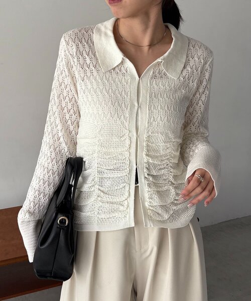 CAPRICIEUX LE'MAGE（カプリシューレマージュ）の「レースシャーリングホックカーディガン（カーディガン/ボレロ・レディース・ホワイト/ブラック・FREE）」の8枚目の写真