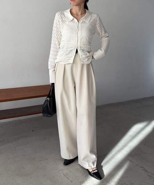 CAPRICIEUX LE'MAGE（カプリシューレマージュ）の「レースシャーリングホックカーディガン（カーディガン/ボレロ・レディース・ホワイト/ブラック・FREE）」の9枚目の写真