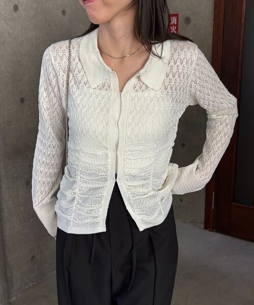 CAPRICIEUX LE'MAGE（カプリシューレマージュ）の「レースシャーリングホックカーディガン（カーディガン/ボレロ・レディース・ホワイト/ブラック・FREE）」の11枚目の写真