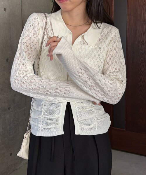 CAPRICIEUX LE'MAGE（カプリシューレマージュ）の「レースシャーリングホックカーディガン（カーディガン/ボレロ・レディース・ホワイト/ブラック・FREE）」の12枚目の写真