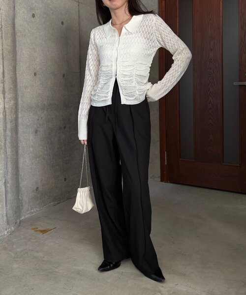 CAPRICIEUX LE'MAGE（カプリシューレマージュ）の「レースシャーリングホックカーディガン（カーディガン/ボレロ・レディース・ホワイト/ブラック・FREE）」の13枚目の写真