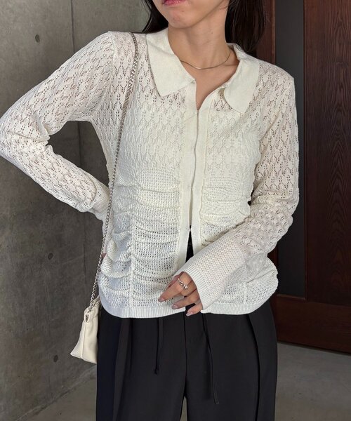 CAPRICIEUX LE'MAGE（カプリシューレマージュ）の「レースシャーリングホックカーディガン（カーディガン/ボレロ・レディース・ホワイト/ブラック・FREE）」の14枚目の写真