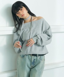 ELLEgirl（エルガール）の「スタッズチョーカー付きオフショルプルオーバー（スウェット）」