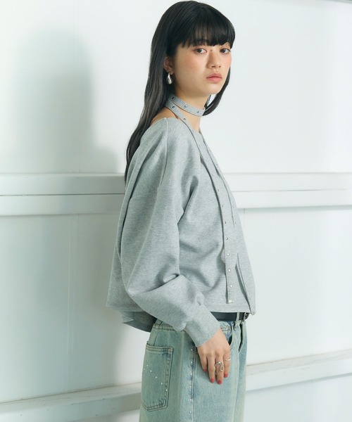 ELLEgirl（エルガール）の「スタッズチョーカー付きオフショルプルオーバー（スウェット・レディース・杢グレー・FREE）」の12枚目の写真