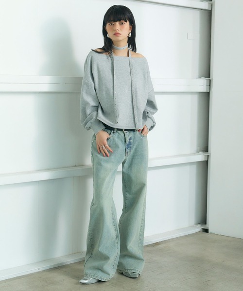 ELLEgirl（エルガール）の「スタッズチョーカー付きオフショルプルオーバー（スウェット・レディース・杢グレー・FREE）」の15枚目の写真