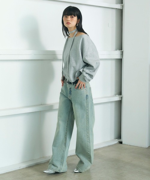 ELLEgirl（エルガール）の「スタッズチョーカー付きオフショルプルオーバー（スウェット・レディース・杢グレー・FREE）」の18枚目の写真