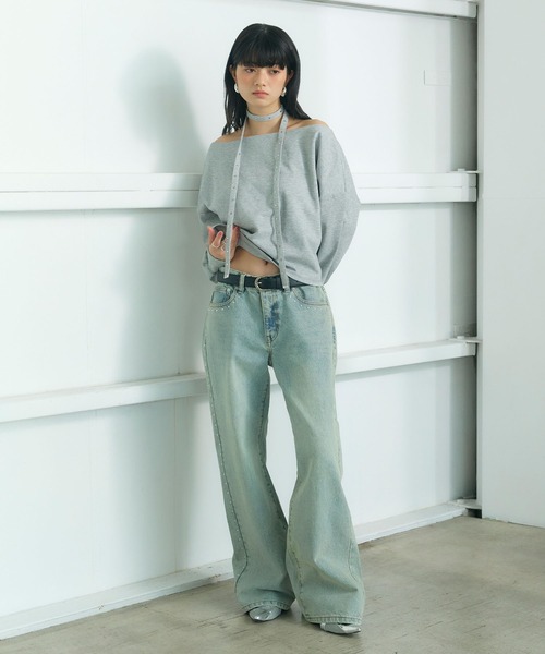 ELLEgirl（エルガール）の「スタッズチョーカー付きオフショルプルオーバー（スウェット・レディース・杢グレー・FREE）」の16枚目の写真