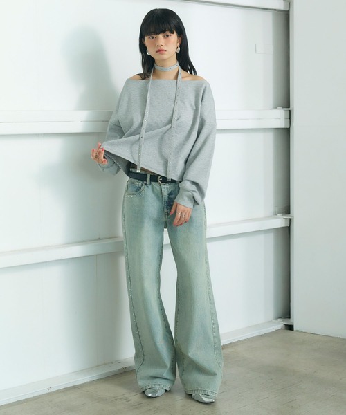 ELLEgirl（エルガール）の「スタッズチョーカー付きオフショルプルオーバー（スウェット・レディース・杢グレー・FREE）」の17枚目の写真