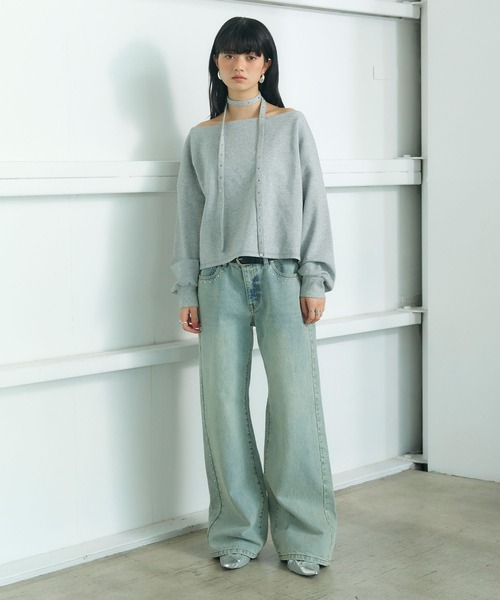 ELLEgirl（エルガール）の「スタッズチョーカー付きオフショルプルオーバー（スウェット・レディース・杢グレー・FREE）」の13枚目の写真