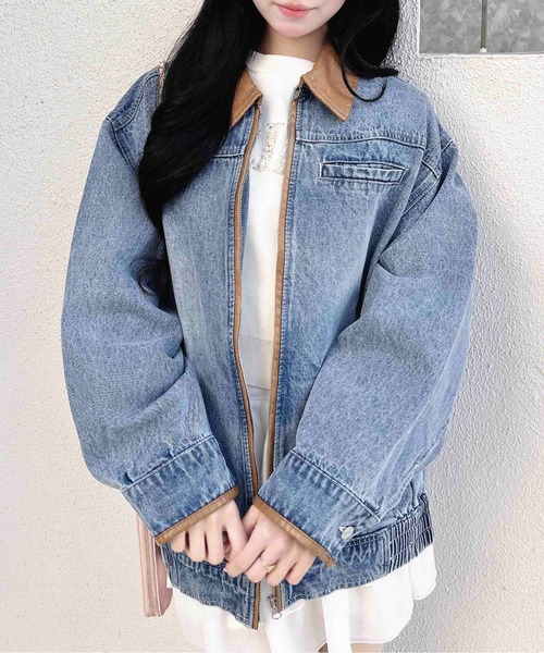 INGNI（イング）の「襟袖異素材フロントジップデニムジャケット（デニムジャケット・レディース・ブルー系その他3/グレー/ブルー系その他・M）」の12枚目の写真