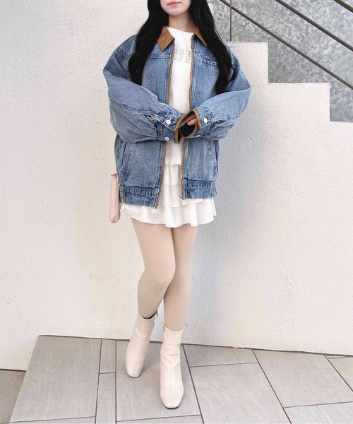 INGNI（イング）の「襟袖異素材フロントジップデニムジャケット（デニムジャケット・レディース・ブルー系その他3/グレー/ブルー系その他・M）」の15枚目の写真