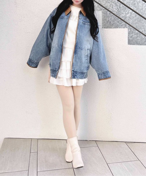 INGNI（イング）の「襟袖異素材フロントジップデニムジャケット（デニムジャケット・レディース・ブルー系その他3/グレー/ブルー系その他・M）」の16枚目の写真