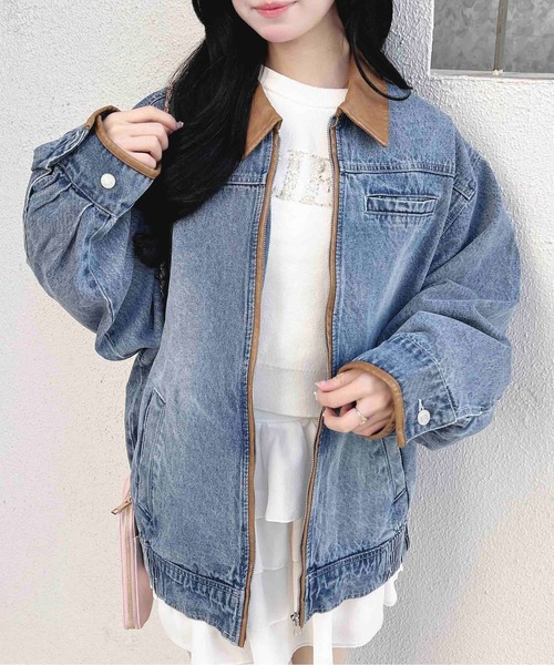 INGNI（イング）の「襟袖異素材フロントジップデニムジャケット（デニムジャケット・レディース・ブルー系その他3/グレー/ブルー系その他・M）」の10枚目の写真