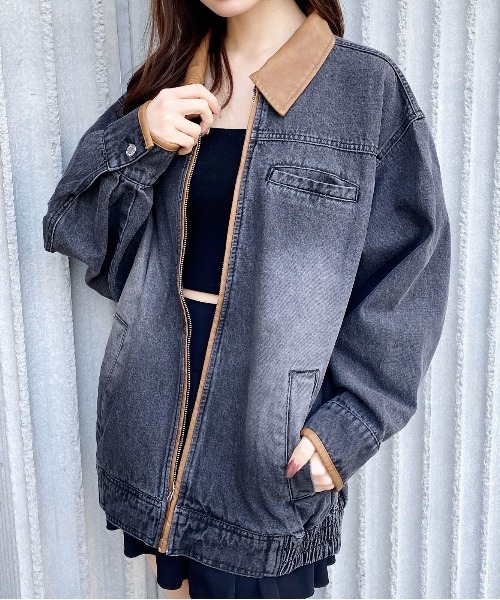 INGNI（イング）の「襟袖異素材フロントジップデニムジャケット（デニムジャケット・レディース・ブルー系その他3/グレー/ブルー系その他・M）」の17枚目の写真