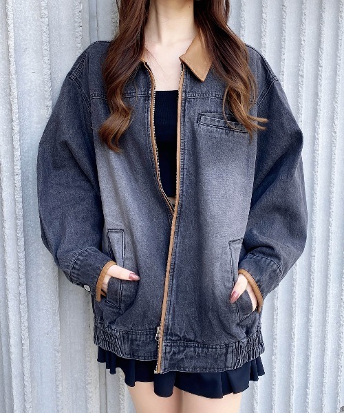 INGNI（イング）の「襟袖異素材フロントジップデニムジャケット（デニムジャケット・レディース・ブルー系その他3/グレー/ブルー系その他・M）」の18枚目の写真