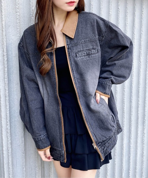 INGNI（イング）の「襟袖異素材フロントジップデニムジャケット（デニムジャケット・レディース・ブルー系その他3/グレー/ブルー系その他・M）」の19枚目の写真