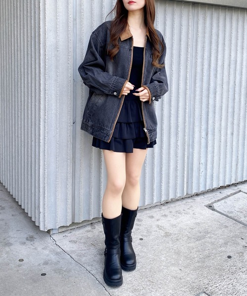 INGNI（イング）の「襟袖異素材フロントジップデニムジャケット（デニムジャケット・レディース・ブルー系その他3/グレー/ブルー系その他・M）」の22枚目の写真