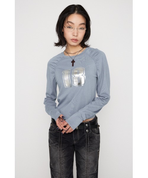 LAGUA GEM(ラグアジェム)の「PUFF SLEEVE NUMBER トップス(Tシャツ/カットソー・レディース・アイボリー/ライトブルー/チャコールグレー・FREE)」の9枚目の写真