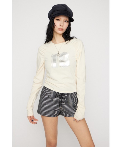 LAGUA GEM(ラグアジェム)の「PUFF SLEEVE NUMBER トップス(Tシャツ/カットソー・レディース・アイボリー/ライトブルー/チャコールグレー・FREE)」の5枚目の写真