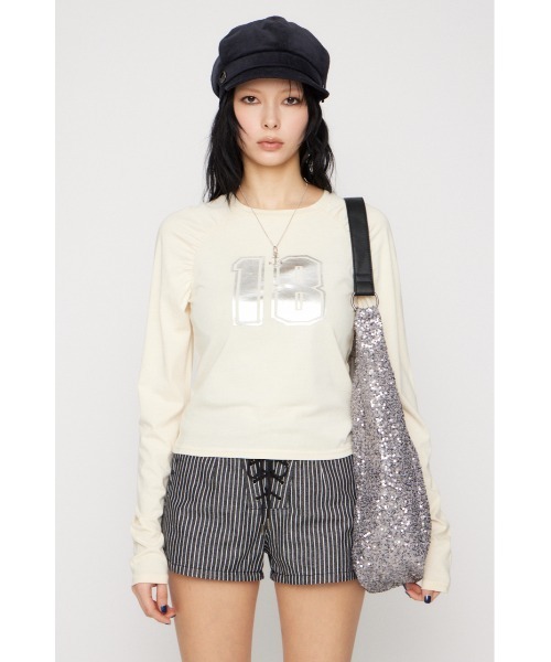 LAGUA GEM(ラグアジェム)の「PUFF SLEEVE NUMBER トップス(Tシャツ/カットソー・レディース・アイボリー/ライトブルー/チャコールグレー・FREE)」の4枚目の写真