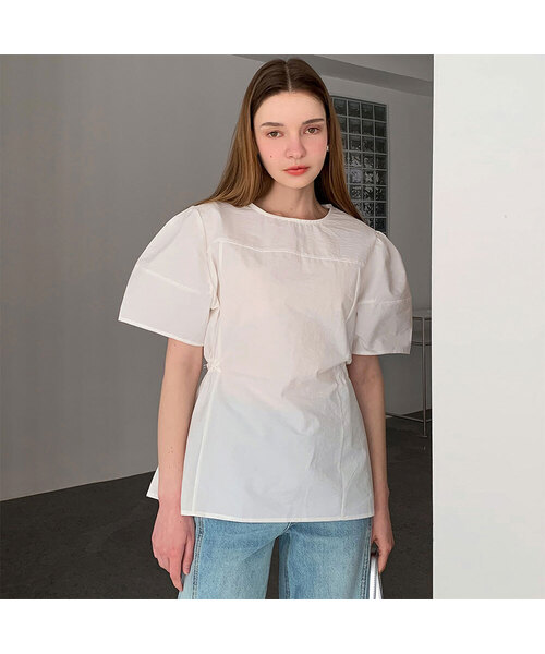 VASCARA(バスカラ)の「String Puff Half Sleeve Blouse (3colors)(シャツ/ブラウス・レディース・スカイブルー/ホワイト・FREE)」の1枚目の写真
